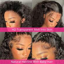 深波浪蕾丝前假发 13x4 高清蕾丝前假发 人发预拔 200% 密度前部人发假发 女士 - 自然色&黑色系 - 查看 3