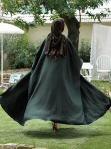 1 chiếc váy dài Abaya bằng vải lanh cho nữ tay cánh dơi, váy cardigan Hồi giáo Ả Rập Dubai Trung Đông, áo choàng cánh dơi thời trang rộng rãi, vải satin mờ, đa năng cho hàng ngày, đi chơi và tụ tập - Màu xanh lá cây đậm - Xem 1