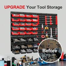 Holdfiturn 70Pcs Wall Mounted Storage Bins Backboard DIY Stackable Workshop Storage For Tools Hardwares Crafts 64 X 41cm Plastic Bin Panel Rack With Screws For Tool Shed Garage Workshop - 70pc Red+Black - View 4