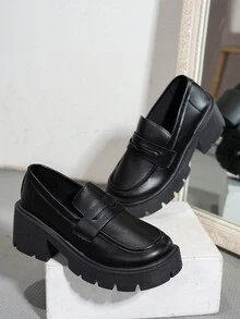 Giày đế dày đế xuồng đế xuồng đế xuồng đế dày đế xuồng đế da màu đen thời trang, giày lười mũi tròn thoải mái, phù hợp cho học sinh, thường ngày, tiệc tùng, mặc hàng ngày - màu đen - Xem 6