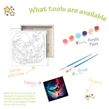1 件带框数字油画卡通风景易于在画布上绘画亚克力工艺品极光图片可用作 DIY 礼物 20x20 厘米/7.87x7.87 英寸 - 彩色 - 查看 2
