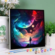 1 件带框数字油画卡通风景易于在画布上绘画亚克力工艺品极光图片可用作 DIY 礼物 20x20 厘米/7.87x7.87 英寸 - 彩色 - 查看 1