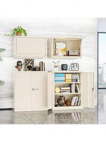 Metal Garage Storage Cabinet, 36" Steel File Locking Counter Cabinet With 2 Doors And 2 Adjustable Shelves, Small Steel Cabinet For For Home Office, Gym, School(Grey) - 灰色 - 查看 2