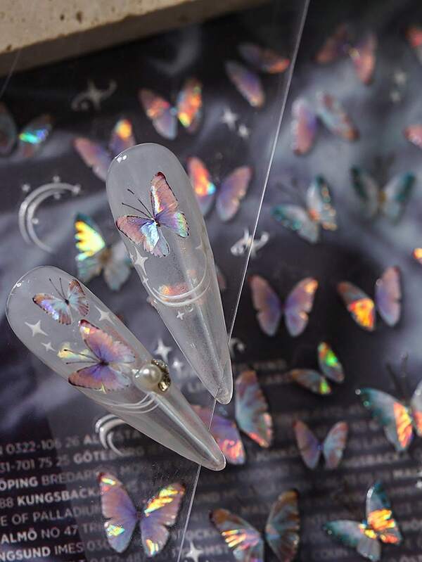Iridescent Butterfly 3D Nail Stickers, Art Decals For Home Or Nail Salon, Nail Art Supplies For Women And Girls