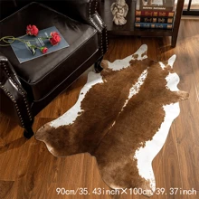 5 英尺 X 6 英尺优质人造皮革地毯，耐用大尺寸奶牛印花小地毯，客厅区域地毯，客厅大地毯，房间装饰，适用于卧室和客厅西式装饰，人造毛皮动物牛皮地毯，棕色 - 牛26 - 查看 2