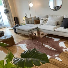 5 英尺 X 6 英尺优质人造皮革地毯，耐用大尺寸奶牛印花小地毯，客厅区域地毯，客厅大地毯，房间装饰，适用于卧室和客厅西式装饰，人造毛皮动物牛皮地毯，棕色 - 牛26 - 查看 4