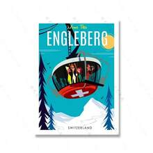 1 件阿尔卑斯山缆车游乐场艺术海报印刷卡通雪山恩格尔贝格铁力士山旅行帆布画房间家居装饰无框 - 彩色 - 查看 35