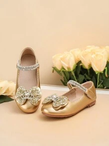 1 双可爱皇冠和蝴蝶装饰防滑平底儿童鞋，适合所有季节 - 金色 - 查看 2