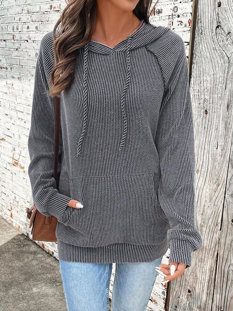 Women Casual Long Sleeve Pull Over Sweaters Hoodie,Ribbed Tops For Women - Black - View 1