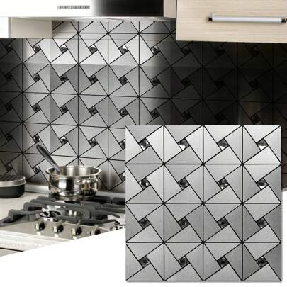  Art3d 10PCS 11.7X11.7 In Peel And Stick Backsplash Metal Mosaic Tiles For Kitchen Wall Decor, Stick On Aluminum Composite Tiles Stikers