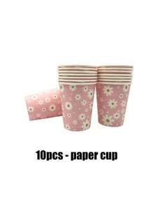 68件套，一次性餐具，粉色花朵主题一次性纸盘，蛋糕盘，派对盘，生日盘，材质，适用于生日派对、促销活动、聚会、野餐、露营、烧烤等场合。 - 彩色 - 查看 7