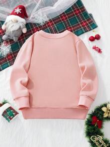 Young Girl Christmas Cartoon Christmas Tree Print Long Sleeve Sweatshirt, Party Wear In Autumn/Winter