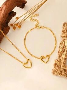 2 件套时尚镂空心形吊坠项链和手链套装，简约设计 - 愛心 - 查看 11