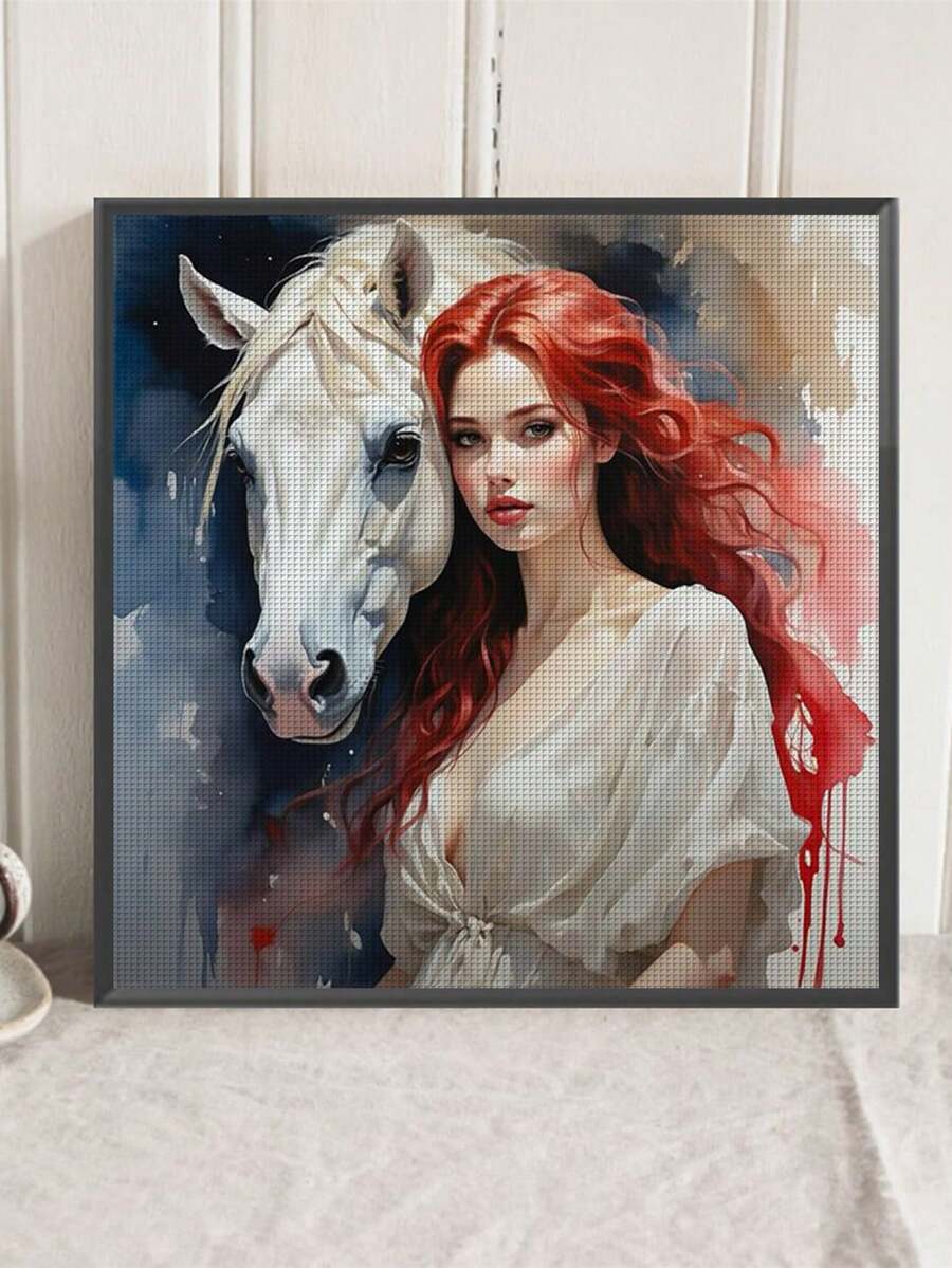 1 Set Horse Rider Design Cross Stitch Painting Kit, DIY Thread Art Needlework Supplies, Assorted Color High Quality Thread, 11CT Crossstitch Embroidery Decorative Painting, Complete Home Decor Embroidered Craft, Suitable For Entryway, Study, Bedroom Etc. Without Frame - Multicolor - View 1
