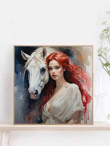 1 Set Horse Rider Design Cross Stitch Painting Kit, DIY Thread Art Needlework Supplies, Assorted Color High Quality Thread, 11CT Crossstitch Embroidery Decorative Painting, Complete Home Decor Embroidered Craft, Suitable For Entryway, Study, Bedroom Etc. Without Frame - Multicolor - View 3