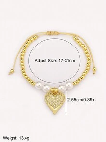 1 件情人节白珍珠 18k 镀金铜串珠手链，女士奢华珠宝，约会礼物 - 金色 - 查看 5