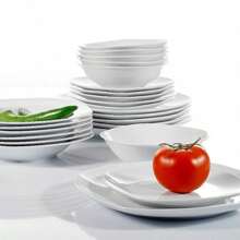 MALACASA Service de table en porcelaine 24 pièces, service blanc, service pour 6 personnes, assiette à dîner, assiette à dessert, assiette à soupe et bol
