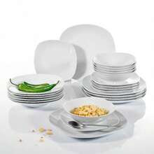 MALACASA Service de table en porcelaine 24 pièces, service blanc, service pour 6 personnes, assiette à dîner, assiette à dessert, assiette à soupe et bol