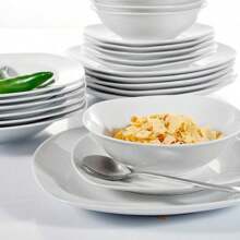 MALACASA Service de table en porcelaine 24 pièces, service blanc, service pour 6 personnes, assiette à dîner, assiette à dessert, assiette à soupe et bol