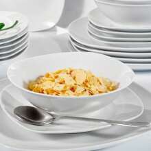 MALACASA Service de table en porcelaine 24 pièces, service blanc, service pour 6 personnes, assiette à dîner, assiette à dessert, assiette à soupe et bol