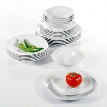 MALACASA Service de table en porcelaine 24 pièces, service blanc, service pour 6 personnes, assiette à dîner, assiette à dessert, assiette à soupe et bol