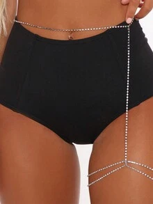 1 chiếc Dây chuyền đùi đính đá nhiều lớp thời trang, Trang sức cơ thể gợi cảm cho lễ hội âm nhạc và hộp đêm, Thích hợp cho phụ nữ đeo vào lễ Halloween - Bạc - Xem 2