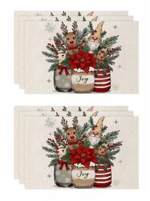 1 件/4 件/6 件圣诞冬季餐垫、圣诞车、冬青树花瓶麋鹿亚麻餐垫、防污餐垫，适用于家庭、餐厅、餐桌装饰、家居用品