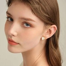 MOTHER OF PEARL HEART EARRINGS 18K GOLD PLATED WITH ZIRCONIA - 金色 - 查看 2