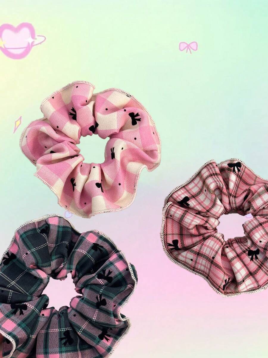 1 件格子发圈，高弹性耐用发带，适合马尾辫，不会损坏头发 - 彩色 - 查看 1