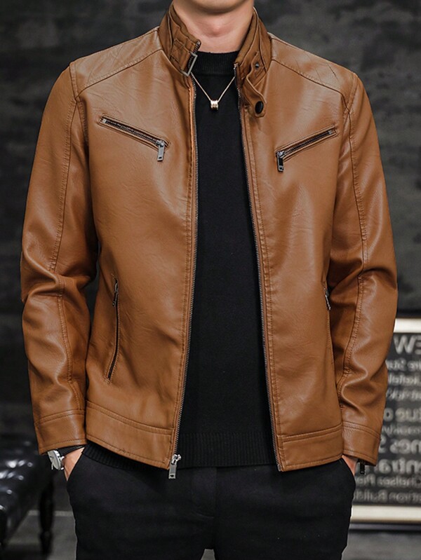 Boyfriend Style Men's Leather Jacket, Outdoor Riding Sports Motorcycle Coat, Autumn