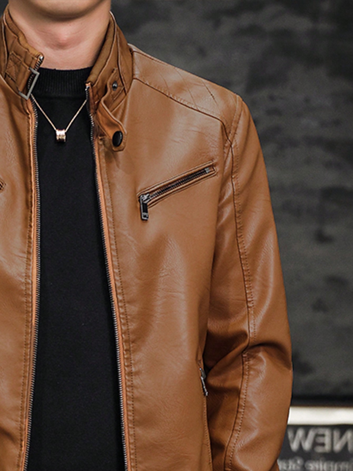 معطف جلد أسلوب صديق للرجال ، جاكيت ركوب رياضية للد...