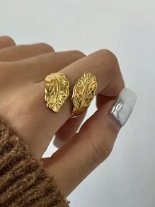 Uworld 1 chiếc nhẫn thép không gỉ mạ vàng 18k thời trang cá nhân hóa, rỗng bất đối xứng, chống phai màu, chống thấm nước - Vàng - Xem 3