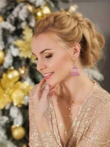 1 paar kerstoorbellen voor vrouwen, schattige kerstboomoorbellen, sierlijke vergulde hoepeloorbellen, hypoallergene kerstoorbellen, kerstsieraden voor vrouwen