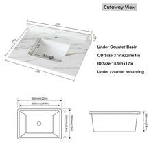 37 Inch Marble Vanity Top, Bathroom Vanity Top With Undermount Rectangular Middle Sink And 4" Height Backsplash, Pre-Drilled Faucet Hole Vanity Top, Single Hole - trắng - Xem 9
