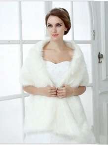 1 件优雅白色保暖披肩，适合女士，适合新娘、派对、舞会 - 婚礼新娘斗篷夹克配饰 - A - 查看 10