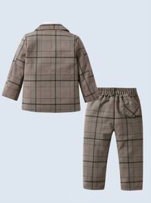 3pcs Young Boys Gentleman Suit Set: Long Sleeve Shirt With Bowknot , Blazer Jacket, And Trousers, Fashion Formal Outfit For Birthday Party, Wedding, Anniversary - 卡其色 - 查看 2