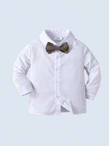 3pcs Young Boys Gentleman Suit Set: Long Sleeve Shirt With Bowknot , Blazer Jacket, And Trousers, Fashion Formal Outfit For Birthday Party, Wedding, Anniversary - 卡其色 - 查看 7