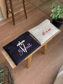 刺绣定制芭蕾风格粉色蝴蝶结夹笔记本和平板电脑包 1 英寸 iPad 内袋平板电脑保护套。黑粉蝴蝶结扁平收纳袋，女士甜美旅行化妆品收纳袋 - 彩色 - 查看 2