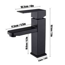 1 pièce Lavabo carré en acier inoxydable noir, robinet mitigeur moderne haut et court pour eau chaude et froide, accessoires de salle de bain, outils de salle de bain - Noir - Voir 2