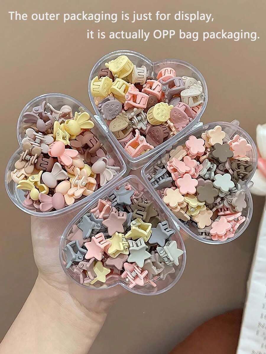 50 个/Opp 袋，纯色星星和水果可爱 ABS（ABS 树脂）发夹，适合女性日常生活，时尚热销，防毛躁发夹 - 顏色隨機 - 查看 1