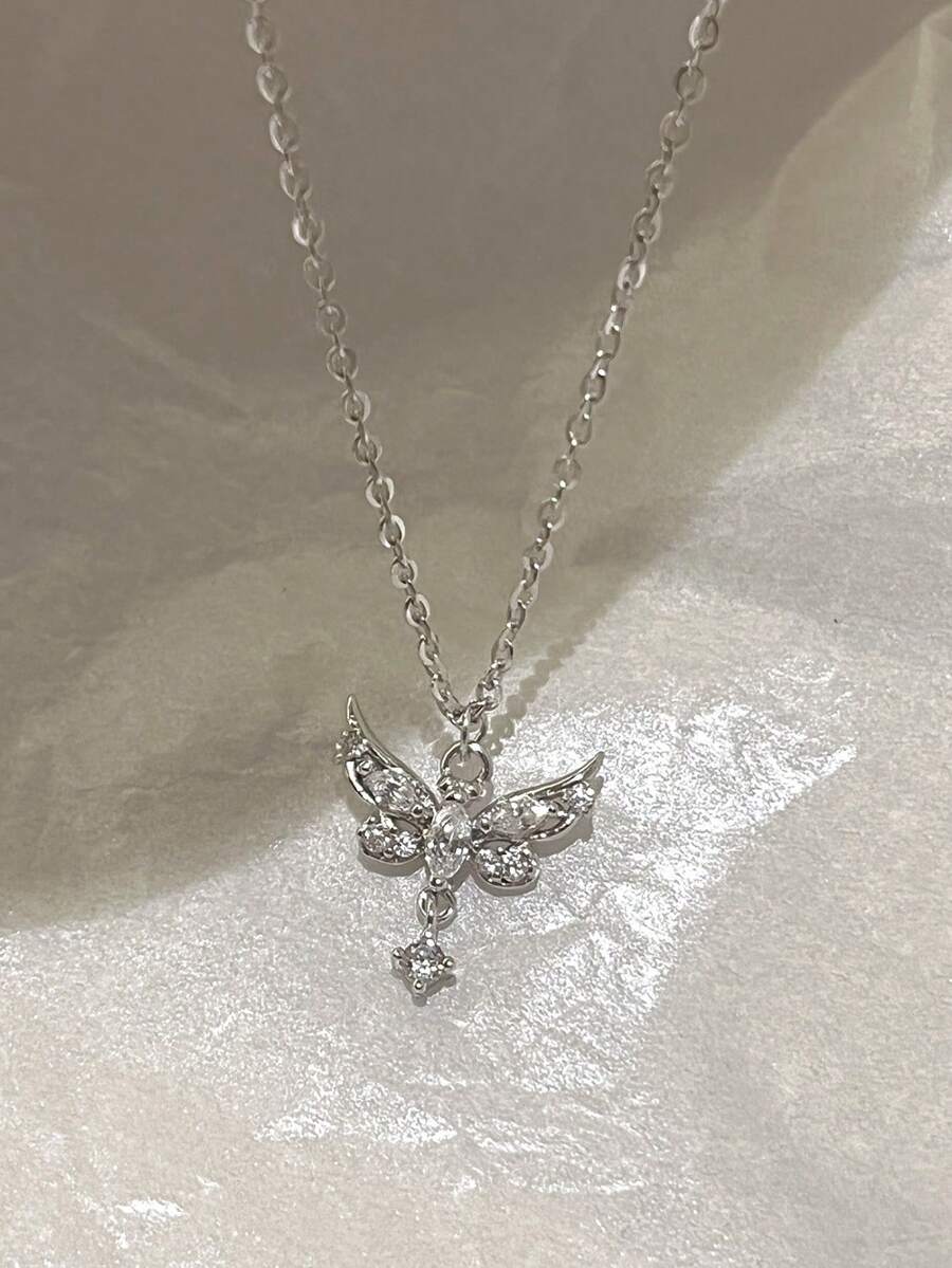 1 chiếc vòng cổ bướm Zirconia cao cấp thiết kế sang trọng thời trang, thích hợp để đeo hàng ngày - Bạc - Xem 1