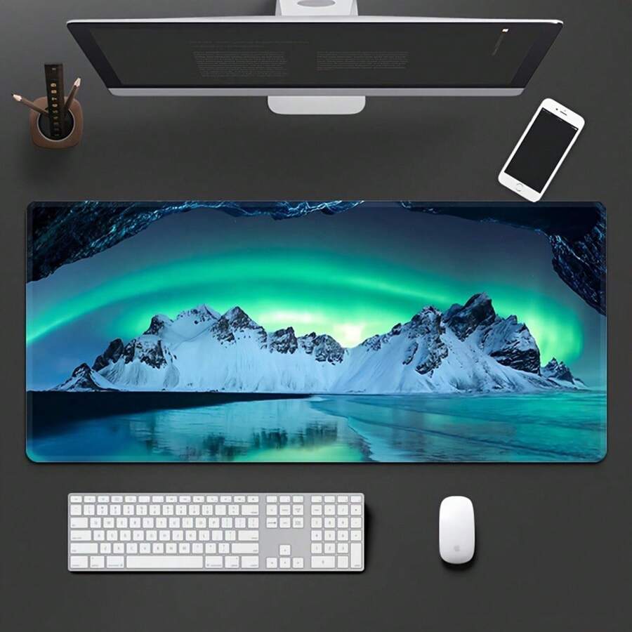 1 件风景冰山和绿色极光鼠标垫游戏鼠标垫多尺寸键盘桌垫橡胶防滑办公鼠标垫办公桌配件键盘桌垫适用于学校办公室礼物送给朋友和家人