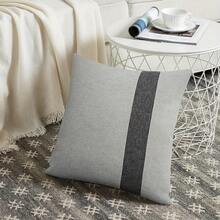 1 件农舍风格米色和卡其色拼色亚麻装饰抱枕套（不含枕芯） - 灰色 - 查看 4