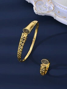 Bộ 5 chiếc vòng cổ và vòng tay bằng đá Zirconia đơn giản mạ vàng 18k hình học cho phụ nữ đeo hàng ngày - Vàng - Xem 6
