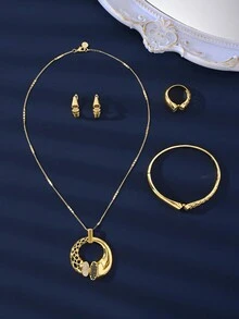 Bộ 5 chiếc vòng cổ và vòng tay bằng đá Zirconia đơn giản mạ vàng 18k hình học cho phụ nữ đeo hàng ngày - Vàng - Xem 5