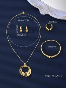 Bộ 5 chiếc vòng cổ và vòng tay bằng đá Zirconia đơn giản mạ vàng 18k hình học cho phụ nữ đeo hàng ngày - Vàng - Xem 2