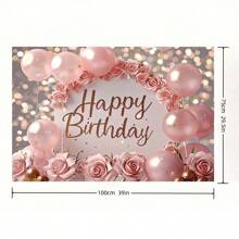 1 pieza Decoración de fondo para fiesta de cumpleaños Tela con globos rosas rosados - Tela de poliéster multifuncional para decoración de sala de estar y dormitorio, creando fácilmente una atmósfera de lujo, tamaño del producto 150 cm/59 pulg. * 100 cm/39 pulg., Navidad - Multicolor - Ver 11