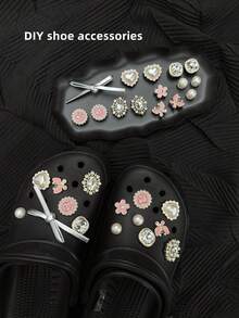 15 件可爱粉色蝴蝶花银色蝴蝶结水钻和珍珠时尚鞋夹，适合沙滩/凉鞋 - 粉色 - 查看 5