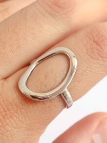 Stainless Steel Hollow Ring For Women Gold Color Geometric Oval Rings Opening Female Jewelry Simple Accessories Silver Color - Oval - View 7