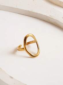 Stainless Steel Hollow Ring For Women Gold Color Geometric Oval Rings Opening Female Jewelry Simple Accessories Silver Color - Oval - View 8